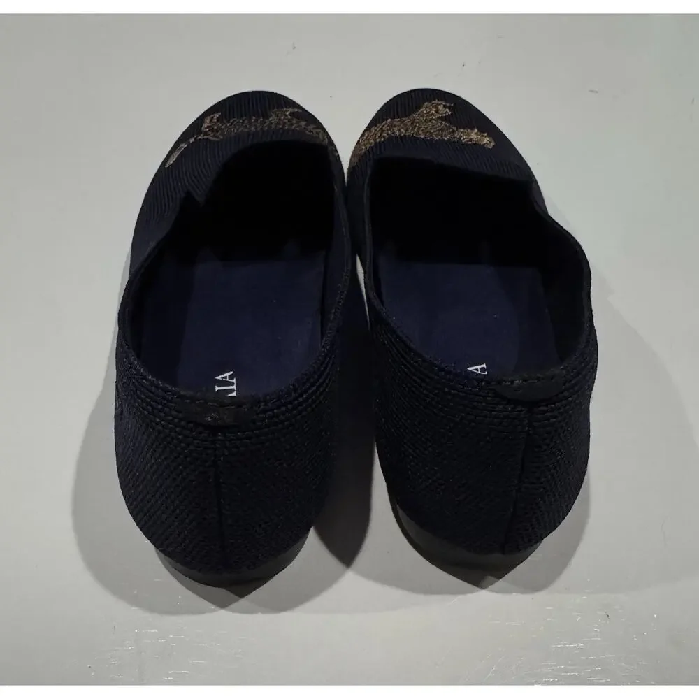 Vivaia NWOB Womens Navy Round Toe Cheetah Embroidered Audrey Flat Loafers 36.5